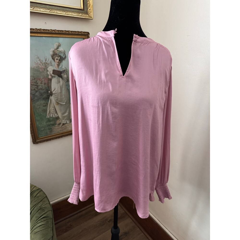 LOFT Pink Long Sleeve Smocked Shoulder & Cuff Blouse Women’s M